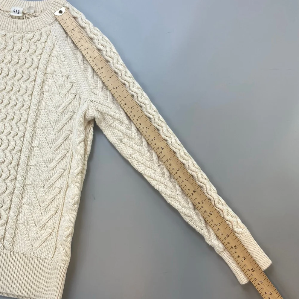 GAP Cable Knit Sweater Cream Womens XS Cottagecore Fisherman 3D Knit Heritage - Picture 7 of 13